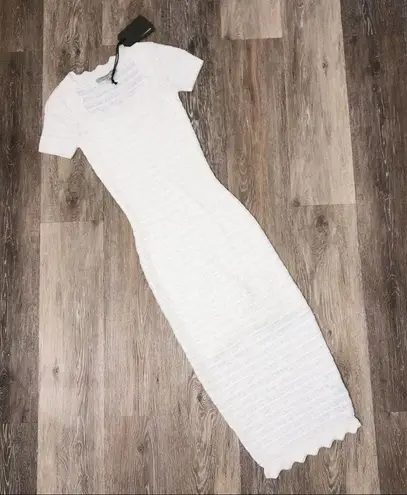 All Saints Lace Body-con Short Sleeve Square Neck Midi Dress In Off White XS NWT