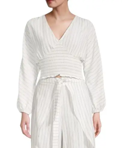 Avec Les Filles Blouson Sleeve Striped Smocked Crop Top, Size S New w/Tag $139