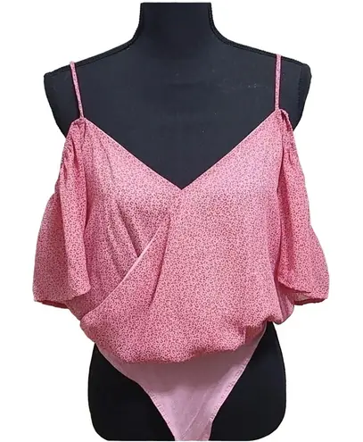 Peach Love California Peach Love Pink Leopard Print Chiffon Bodysuit Medium Strappy Off The Shoulder