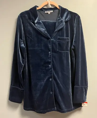 NorthStyle Pajama Set Navy Blue Velour Button