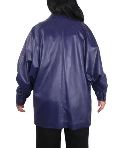 Vakko 1990s Vintage Purple Leather Jacket Medium Retro Genuine Leather