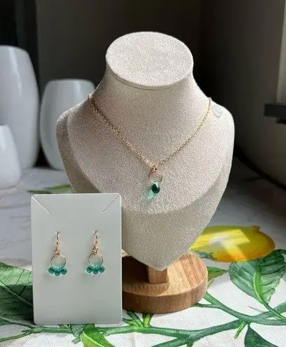 Czech Glass Jewelry Set, Island Blue Teardrop, Mini Hoop, Casual, Turquoise