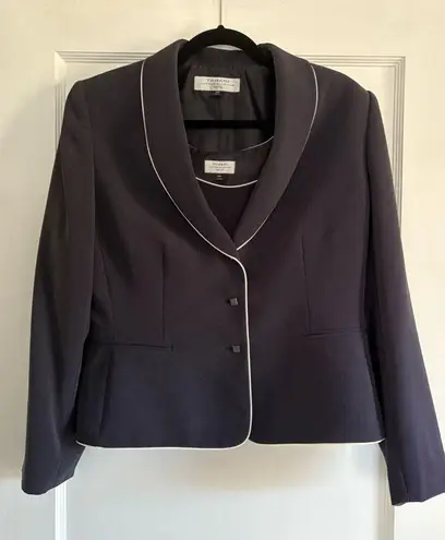 Tahari ASL Navy Blazer with White Piping and Matching Tank Top Size 14 Petite Blue
