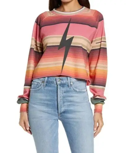 Aviator Nation Serape Bolt Rainbow Stripe Cropped Sweatshirt S
