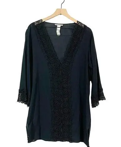 La Blanca Island Fare Tunic Swim Cover-Up - Black - Medium*