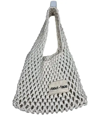 About Face Mini Crocheted Rope Bag Tote Purse Casual White Beach Vacation Bath