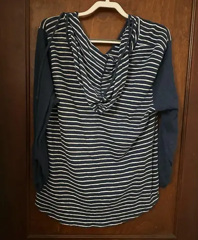 J. JILL Linen Cotton Hooded Tunic in Navy and White Stripe Women’s Size L Size L