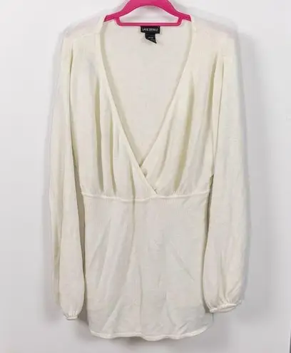 Lane Bryant Faux Wrap Front Tie Back Cream Sweater