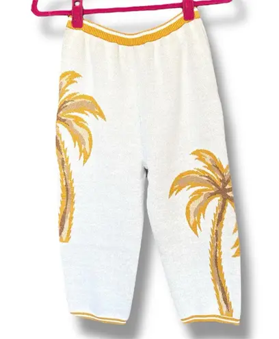 Retrofête Pera Knit White Yellow Palm Tree Knit Ankle Cropped Pants