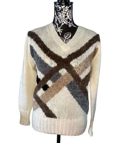 Vtg Acrylic Knits Expressly For Joyce Sweater Striped Retro Winter Brown Size M