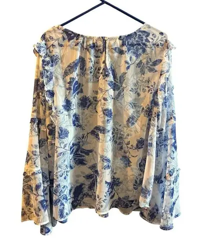 G by Guillana Women's 2XL Blue Floral Ruffle Blouse Casual Top shear Size 2X