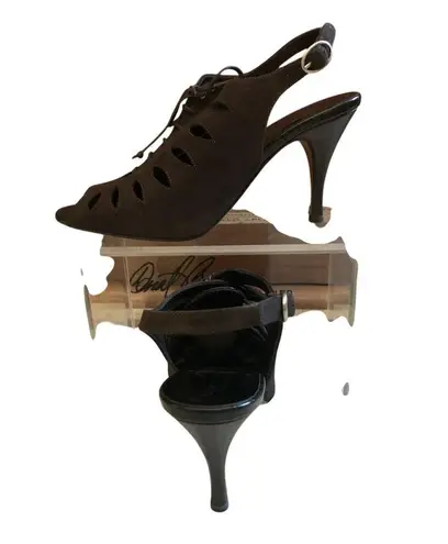 Donald Pliner Expresso Suede Leather Pump Shoe New Lace Up Peep Toe NWT $275 Brown Size 9