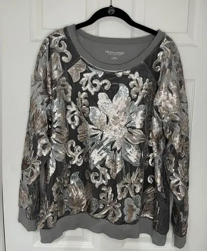 Soft Surroundings Glistening Sequin & Velour Jersey Knit Lined Sweatshirt Sz XL