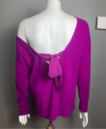 Trina Turk  cashmere sweater medium NWT violet open back bow purple pink colorful