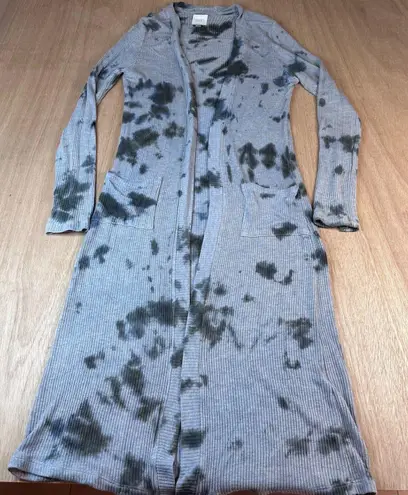 Sen Collection Tie Dye Ribbed Duster Cardigan Gray Green Size 2 Made in USA
