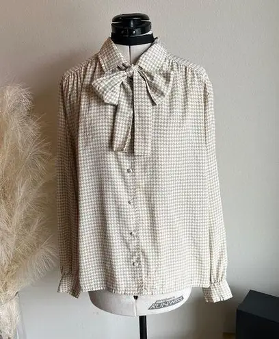 Vintage Gingham Bow Blouse White Size L