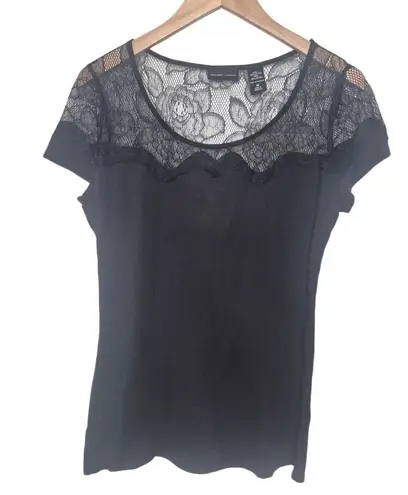 New York And Company Black Lace Short Sleeve Top Goth Alt Size Medium