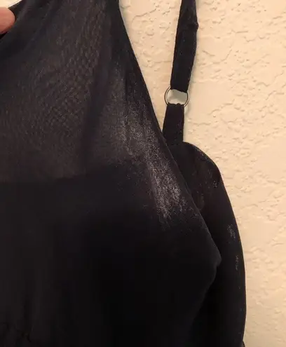 Line and Dot Ruffle Tank Top Navy Blue Strappy Med M