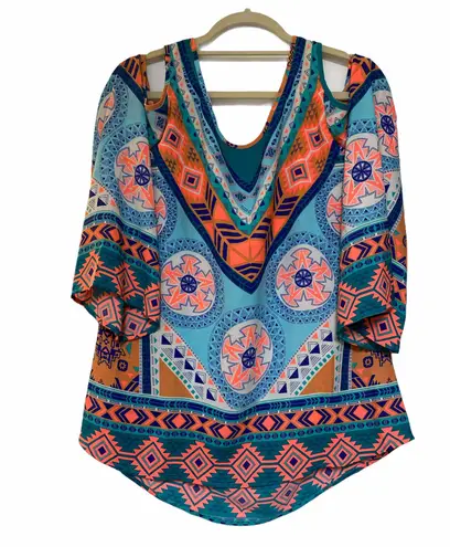 Pink Owl cold shoulder Aztec print blouse Small