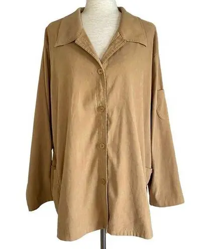 Denim & Co VINTAGE Tan Suede Button Down Lightweight Jacket Plus Size 2X Casual