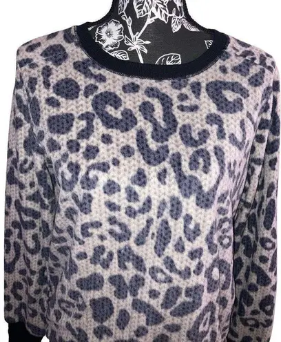 Vera Wang Simply Vera Leopard Sweater Cheetah Animal Print Soft Pajamas Sleep Loungewear