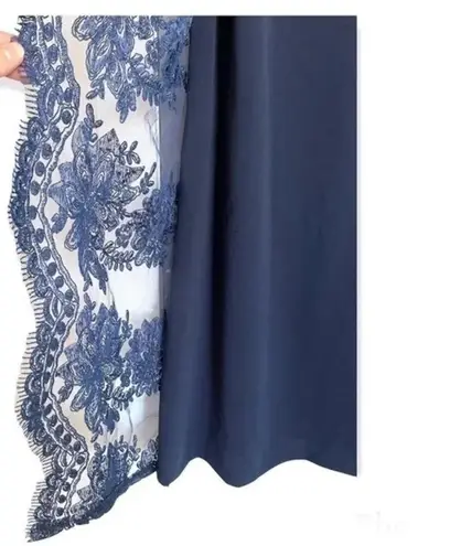 Miss Cristina USA navy blue embroidered lace with rhinestones formal gown LRG Size L