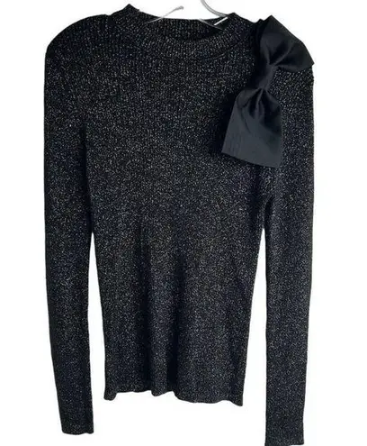 Ann Taylor Factory Women's M Black Metallic Sweater Bow Detail Pullover Size M