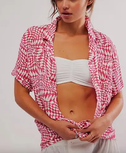 Charlie Holiday Lola Pink & White Wavy Checkered Printed Shirt 4