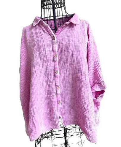 Zanana Hi Low Gauge Shirt Sz L XL Lilac Pink Distressed Button READ