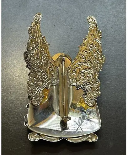 Signed Jane Vintage Angel Wings Brooch Pin with Rhinestone Silver Tone 2