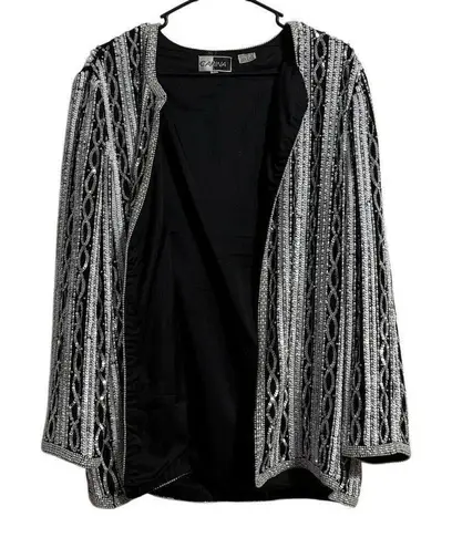 Carina women’s size large, 100% pure silk beaded open front jacket 