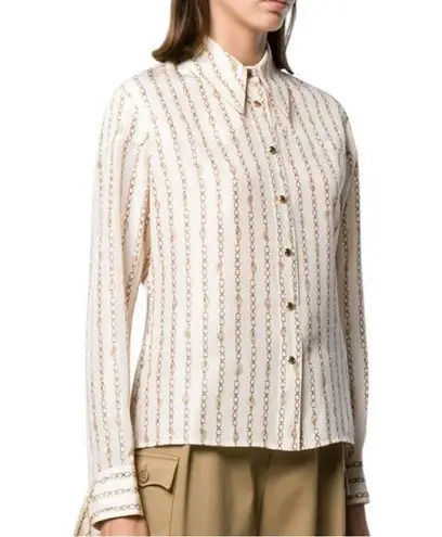 Chloé Silk Chain Print Seedpearl Beige Blouse