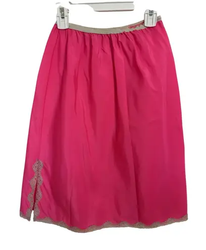 VTG 60s Mistee Hot Pink Nylon Blend Slip Skirt Lace Detail Slit Size Small USA