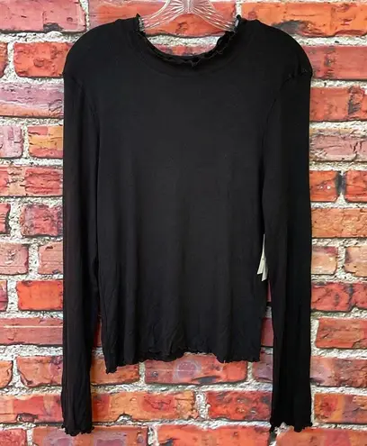 Abound Black High Neck / Turtleneck  Ribbed Lettuce Hem Long Sleeve Top