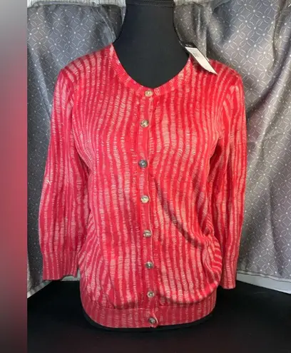 BCBG Women’s Red Striped Lightweight Cardigan Sweater NWT SZ Small Office Chic