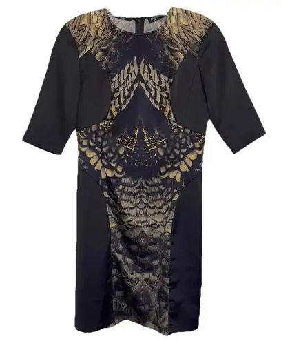 All Saints Satin Shift Mini Dress Size 4 Art To Wear Peacock Black Gold Grunge
