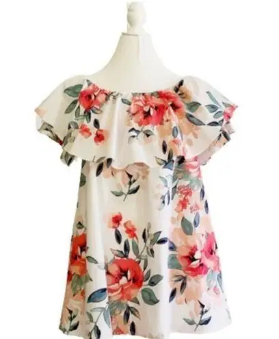 Adrienne Dress Tropical Floral On Off Shoulder Ruffle Neckline Sleeveless Small