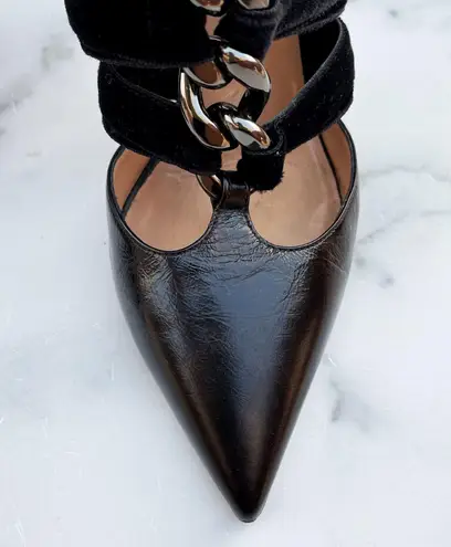 Valentino Garavani Valentino chain black velvet rope ankle-wrap leather pumps size IT 37 US 7