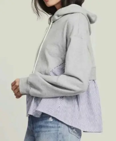 Veronica Beard Hockley Drawstring Sweatshirt Hoodie Mixed Media Striped Medium