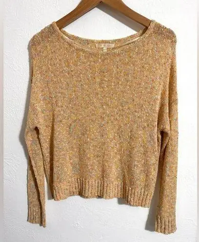 Under Skies | Peach open knit multicolor bouclé cropped sweater, size small - Image 1