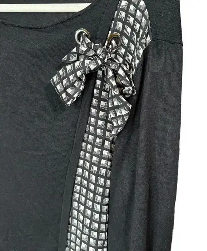 St. John Black Wool Cashmere Geometric Bow Long Sleeve Tunic Pullover Sweater XL