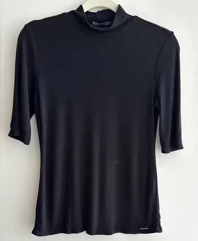 T Tahari  Black Ribbed Mockneck Short Sleeve Blouse, Size Small thumbnail 1