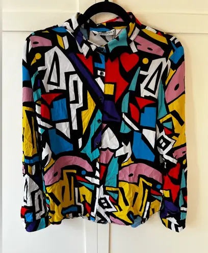 Big Dart Keith Haring Shirt Abstract Wearable Art Funky Print Festival Size 10