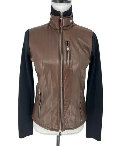 Ralph Lauren  Black Label Leather & Cashmere Color block Moto Jacket