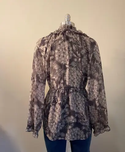 Rebecca Taylor Grey Floral Ruffle Blouse