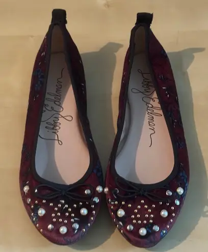 Sam Edelman Embellished Ballet Flats Size 8 Burgundy Pearl Studded Shoes Red