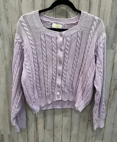 United Colors Of Benetton VTG Purple Cable Knit Cardigan Soft Cottage Fairy S