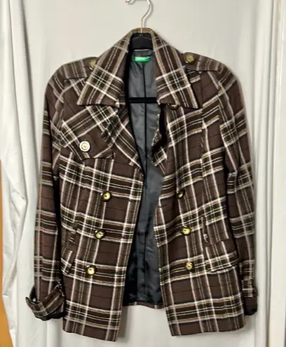 United Colors Of Benetton Benetton Brown Plaid Women's Blazer Jacket size 40/US Size 4