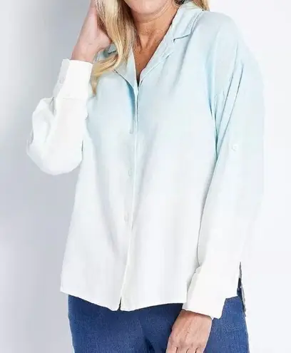 Jason Wu J NWT Blue White Dip Dye Oversized Linen Blend Button Down Shirt XL