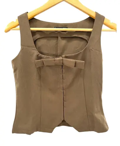 Dazy Brown Retro Mod Bow Crop Top Size S Hook Eye Closure Sleeveless Y2K Style